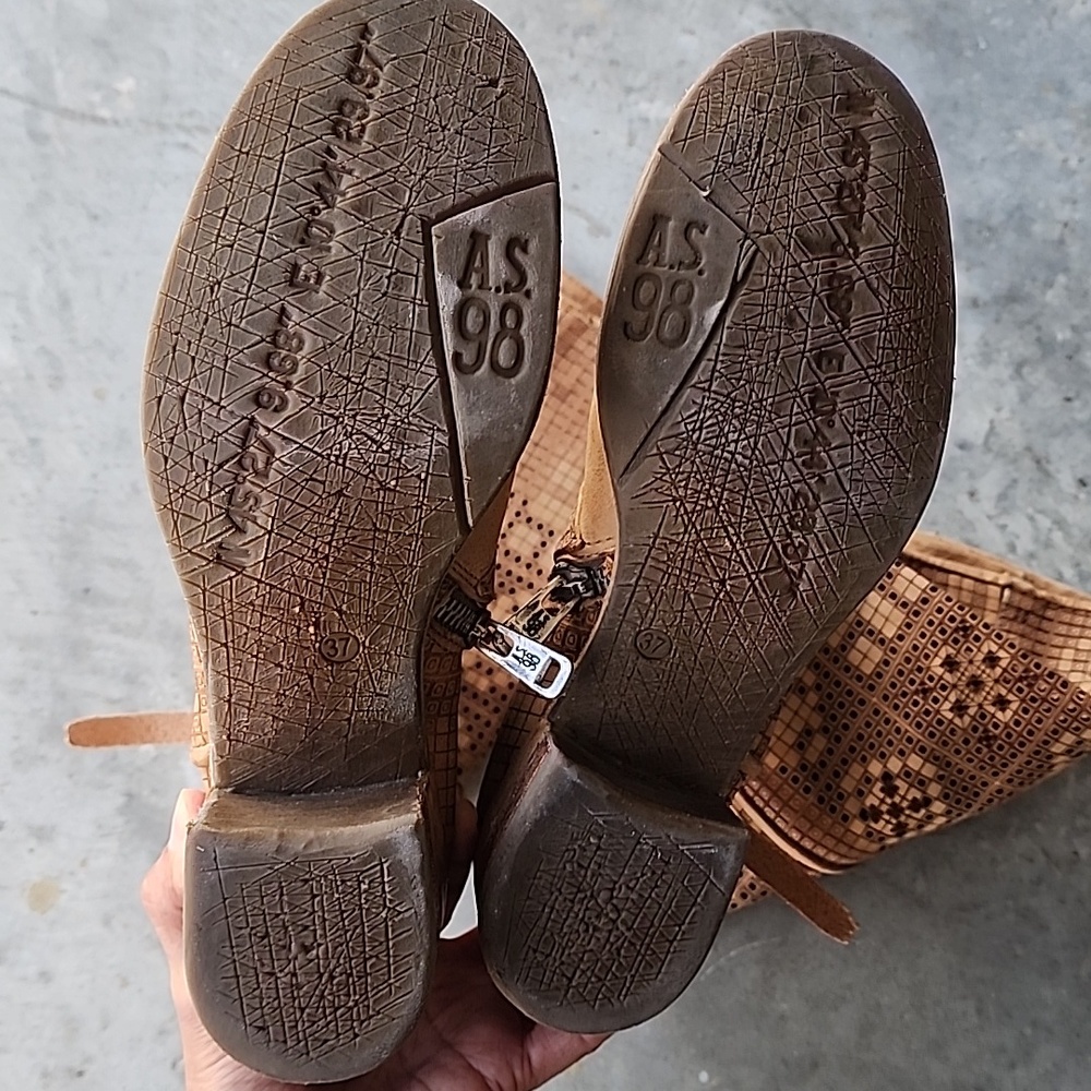 A.S.98 GENE Tan Perforated  Leather Boots with Buckle Detail - Picture 13 of 16
